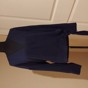 & Layered Anthropologie Navy Blue Surplice Blouse Size M